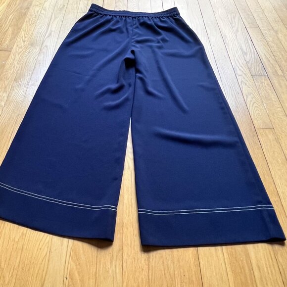 Trina Turk Size L Navy Blue w White Stitching Just Arrived Wide Leg Crop Pants - Picture 9 of 15